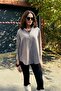 Women's Striped Oversized Satin Suede Soft Textured Shirt Mink - 4