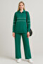 Zipped Stand-Up Collar Knitwear Suit with Pants