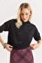 Women's Hooded Plain Casual Sweatshirt Black - 3