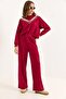 Women's Modal Fabric Wide Leg Tracksuit Set Burgundy - 4