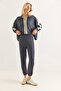 Women's Modal Contrast Stripe Knitted Top and Bottom Set Smoked - 3