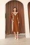 Women's Cinnamon Brown V-Neck Color Block Knitwear Dress