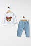Baby Süzene Teddy Bear Jeans 3-Piece Bottom-Top-Jacket Daily Shoulder Snap Fastener Transitional Lux Set Set Yk0719 - 3