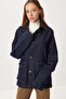Velvet Collar Long Denim Jacket Lri0025 Dark Blue - 2