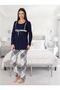 Women's Navy Blue Long Sleeve Winter Maternity Pajama Set (Effortt) - 4