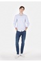 Slim Fit Shirt Neck Striped Men's Blue Long Sleeve Shirt - 2