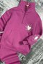Girl's Heart Emoji Printed Kangaroo Pocket Zippered Sweat Purple Tracksuit Set - 5
