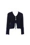 Women's Navy Blue Lace Detailed Mixed Textured Furry Knitwear Cardigan - 4