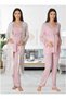 Women's Pink Lace Long Sleeve Maternity Pajama Set with Dressing Gown 3-Piece Set Effortt - 3
