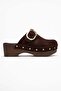 Sylive women's genuine leather clog slippers - coffee suede - 5