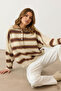 Ecru Striped Buttoned Polo Neck Women's Knitwear Sweater, Women's Sweater Fmoda2280 - 4