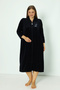 Navy Blue Zippered Cotton Velvet Three Quarter Sleeve Velvet Dress - 3