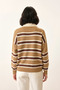 Ecru Striped Buttoned Polo Neck Women's Knitwear Sweater, Women's Sweater Fmoda2280 - 5
