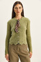 Women's Light Green Hair Braided Scarf Detailed Buttoned Cardigan Th241026 60251873 - 2