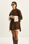 Women's Brown Sleeves Fur Detailed Belted Cashmere Coat 60582 60283795 - 4