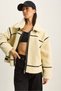 Women's Beige Faux Leather Piping Detailed Pocket Teddy Biker Jacket 2370 60281126 - 5