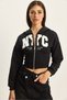 Women's Black Nyc Embroidered Three-Thread Embroidered Hooded Crop Cardigan 6942 60283794 - 4