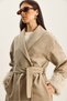 Women's Mink Sleeves Fur Detailed Belted Cashmere Coat 60582 60283795 - 4