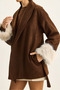 Women's Brown Sleeves Fur Detailed Belted Cashmere Coat 60582 60283795 - 5