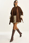 Women's Brown Sleeves Fur Detailed Belted Cashmere Coat 60582 60283795