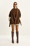 Women's Brown Sleeves Fur Detailed Belted Cashmere Coat 60582 60283795 - 2
