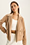 Women's Camel Double-Breasted Collar Lined Pocket Detailed Cashmere Short Jacket Coat 0725 60283811 - 4