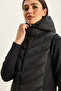 Women's Black Hooded Zippered Garnished Slim Fit Puffer Coat 1123 60283816 - 7
