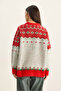 Women's Red Ecru Patterned Oversize Knitwear Sweater Tk251157 60283805 - 8