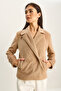 Women's Camel Double-Breasted Collar Lined Pocket Detailed Cashmere Short Jacket Coat 0725 60283811 - 5