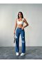 Women's Laser Cut Boyfriend Jeans with Wide Legs