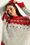 Women's Red Ecru Patterned Oversize Knitwear Sweater Tk251157 60283805 - 7