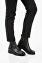 Black Leather Fleece Non-Slip Sole Women's Heeled Boots 224581 Z