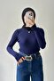 Crew Neck Ribbed Knitwear Bodysuit Navy Blue