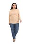 Plus Size Half Fisherman Long Sleeve Knitwear Striped Beige Color Bodysuit - 3