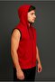 Men's Red Zippered Hooded Kangaroo Pocket Sleeveless Interlock Vest-Y1142 - 2