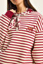 Women's Ecru-Burgundy Scarf Detailed Leopard Embroidered Striped Three-Thread Shaded Oversize Sweatshirt 6973 60283818 - 6