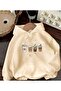 Coffe Print Detailed Hooded Sweatshirt Beige