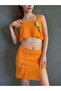 Hand Knitted Orange Floral Skirt Bustier Set - 2