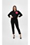 Women's Plus Size Three Quarter Sleeve Floral Detailed Two Thread Tracksuit Set 8224-26