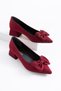 Floret Bow Low Heel Women's Shoes Burgundy Satin