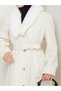 Women's New Season K Double-Breasted Full-Length Coat with Collar Buttons, Fur Collar and Belt - 8