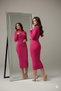 Women's Fuchsia Ribbed Knit Corded Fabric Fabric Mock Neck Pencil Model Dress Length 135 Cm1 - 2
