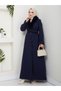 Women's New Season K Double-Breasted Full-Length Coat with Collar Buttons, Fur Collar and Belt - 3