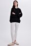 Women's Oversized wide cut knitted detailed crew neck black sweater - 4