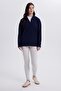 Women's Standard Fit Anti-Pilling Cold-Resistant Navy Blue Fleece Sweatshirt - 4