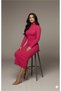 Women's Fuchsia Ribbed Knit Corded Fabric Fabric Mock Neck Pencil Model Dress Length 135 Cm1 - 4