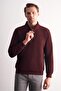 Burgundy Long Sleeve High Neck Plain Cotton Comfort Fit Sweatshirt 1013255151