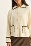Women's Cream Polo Collar Pocket Detailed Shepherd Stitched Knitwear Cardigan 60285001 - 6