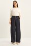 Women's Navy Blue Gold Button Detailed Pleated High Waist Palazzo Trousers 60282038