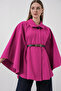 Women's Belted Melton Poncho 9170 - Dark Pink - 3